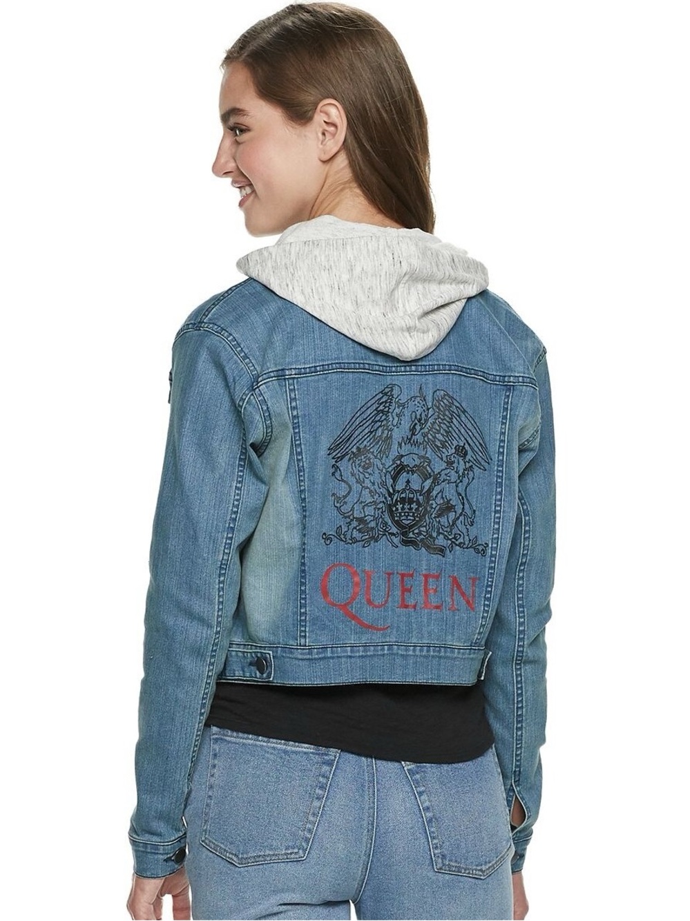 Queen Official Merch Cropped Denim Hooded Jacket Size M, Vintage Classic Rock